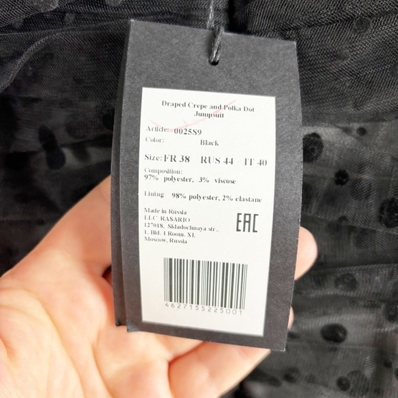 Rasario Draped Crepe Tulle Swiss Polka Dot Jumpsuit Black US 4 Cocktail Formal - Picture 6 of 7